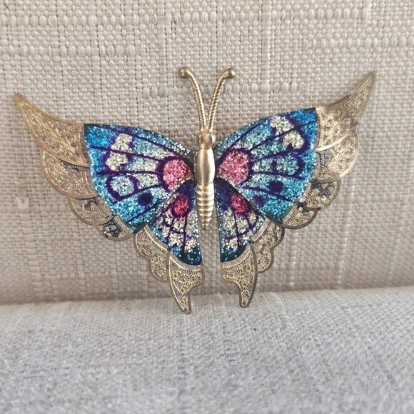 Vintage Pin BUTTERFLY Multi Color Brooch Women Jewelry Pin Unbranded - Picture 8 of 11